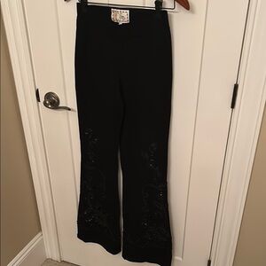 Elegant Black Sequin Embellished Stretchy Pants, size L